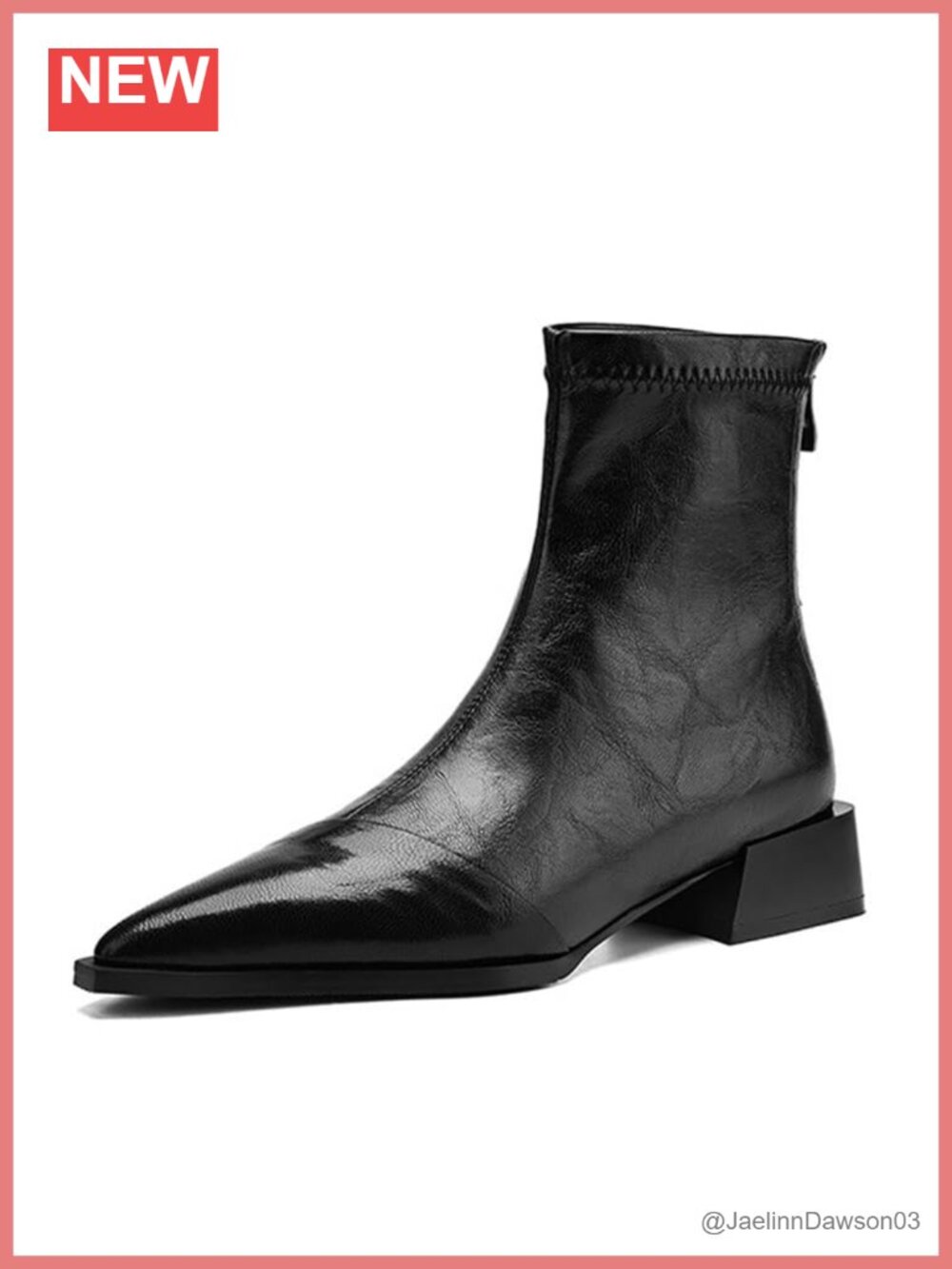 Women's PU Leather Chunky Heel Ankle Boots Pointed Toe Back Zipper Dress Booties